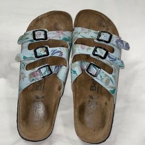 BIRKENSTOCK BETULA BLUE TULIP FLORAL 3 STRAPS WITH BUCKLES SIZE L9 M7